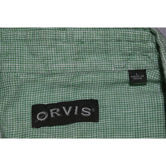 Orvis Country Dress Shirt Mens Size Large Classic LINEN Hawaiian Green Plaids - Picture 6 of 7